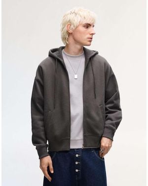 Bershka Zip-up Hoodie - Grey