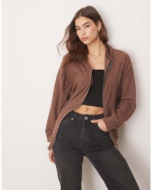 ASOS Felpa Morbidissima Color Cioccolato Mélange Con Cappuccio E Zip - Marrone