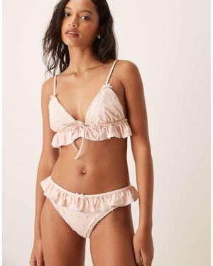 For Love & Lemons Polka Dot Ruffle Bikini Bottom Co-ord - Natural