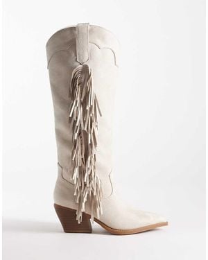 Glamorous Stivali Al Ginocchio Con Frange Stile Western - Bianco