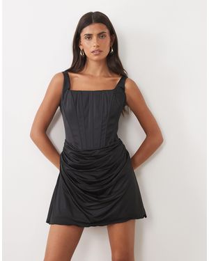Oh Polly Satin Lace Up Corset Draped Mini Dress - Natural