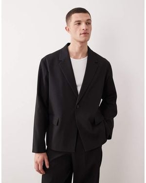ASOS Rib Texture Boxy Suit Jacket - Black