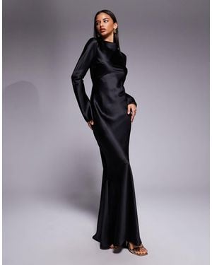 DASKA Satin Maxi Dress - Black