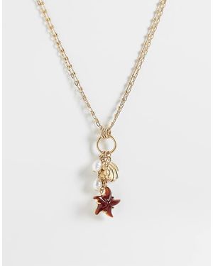 Reclaimed Vintage Layered Chain Necklace With Charm Seashell Pendant - White