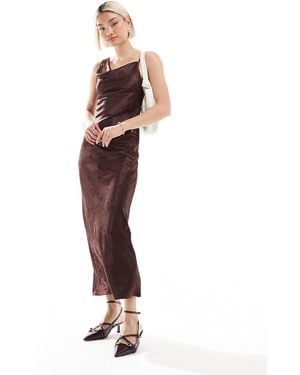Miss Selfridge Cowl Neck Satin Midi Slip Dress - Brown