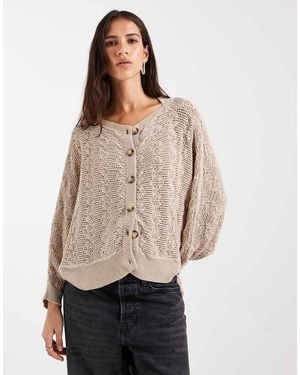 ASOS Cardigan Lavorato A Maglia Pointelle Con Bottoni, Color Pietra - Neutro