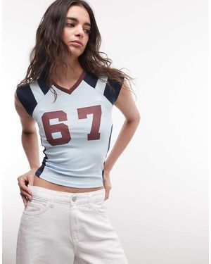 Collusion Fitted V-neck Sports Tee With Cap Sleeves - White