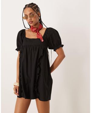 ASOS – babydoll-playsuit aus leinen - Schwarz