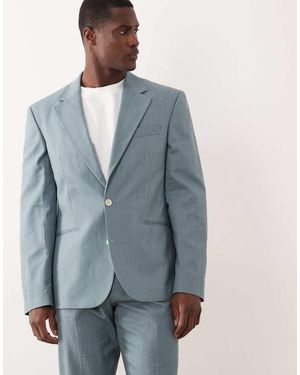 ASOS Smal Colbert Van 100% Katoen Met Linnenlook - Blauw