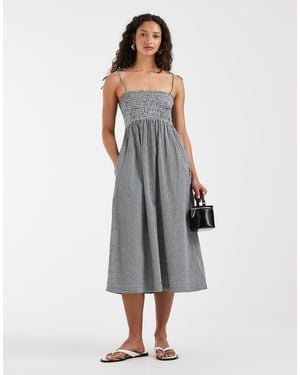 JJXX Seersucker Gingham Maxi Dress - Grey