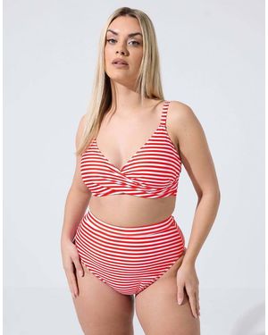Yours Clothing Stripe Bikini Top - Red