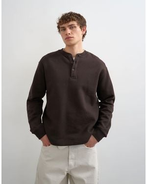 TOPMAN Relaxed Fit Henley Sweatshirt - Black