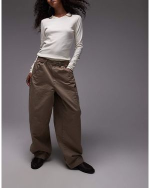 TOPSHOP Seam Detail Barrel Leg Trouser - Brown