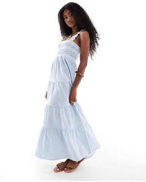 Accessorize Vestido Playero Largo A Rayas Azul Marino Y Blancas Escalonado De - Blanco