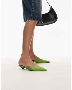 TOPSHOP Zapatos De Salón Verdes De Tacón Bajo De Satén Dakota De