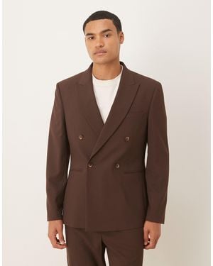 ASOS Double Breasted Slim Suit Jacket - Brown