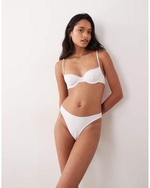 ASOS Yara Ribbed High Leg Brazilian Briefs With Mesh Binding - White