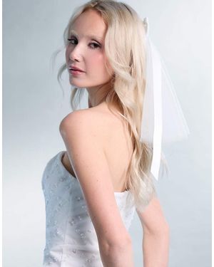 Public Desire Bridal Mesh Clip On Veil With Bow Detail - White