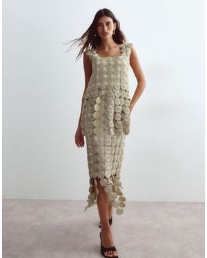 ARRANGE Metallic Circle Fringe Column Midi Dress - Brown
