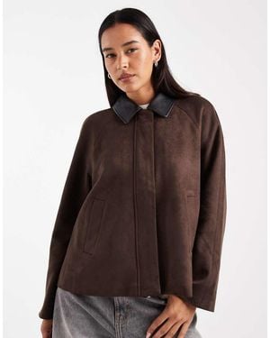 ONLY Faux Suede Jacket With Contrast Collar - Brown
