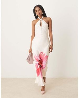 Nobody's Child Agnes Halter Neck Midi Dress With Flower - Pink