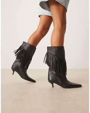 ASOS Carmine Leather Fringe Knee Boots - Natural