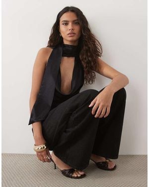 ASOS Halter Neck Satin Scarf Top - Black