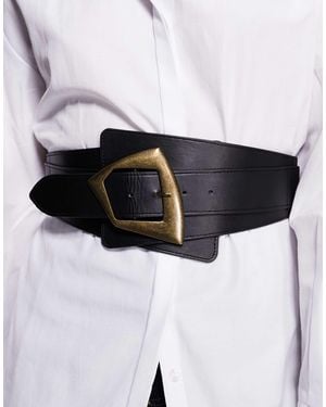 Kaiia Exclusive Faux Leather Oversized Gold Hardware Detail Waist Belt - White