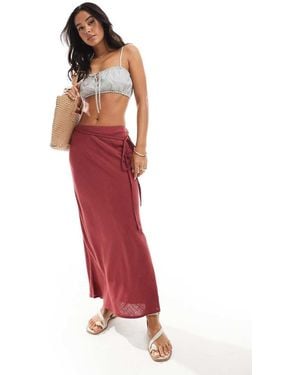 ASOS Linen Blend Bias Maxi Skirt - Red