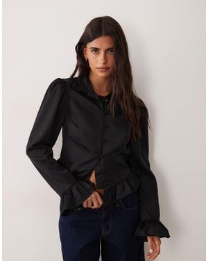 Miss Selfridge Satin Blouse With Frills - Black