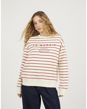 Brave Soul Stripe Embroidered Crew Neck Sweatshirt - Natural