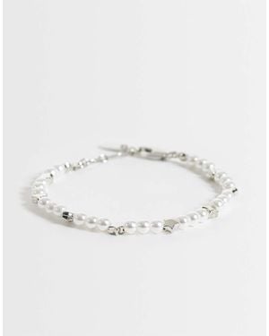 ASOS Faux Pearl And Star Beaded Bracelet - Natural