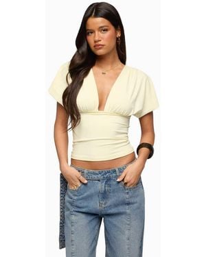 Edikted Flutter Plunging V Neck Top - Blue
