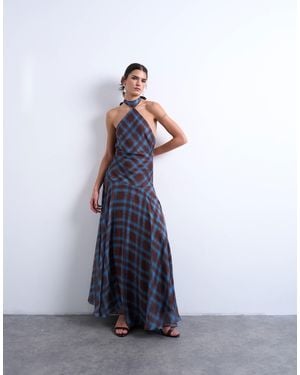 TOPSHOP Volume Hem Dropped Waist Maxi Dress - Blue