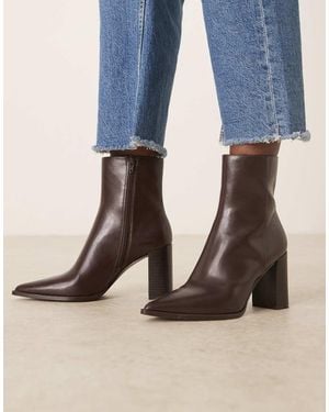 Mango Faux Leather Pointed Heeled Ankle Boot - Blue