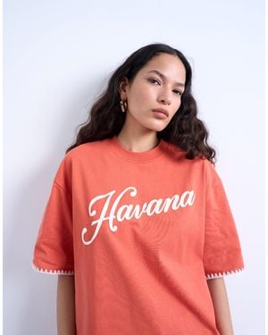 TOPSHOP Graphic 'havana' Oversized Whip Stitch Tee - Red