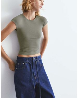 Pull&Bear Fitted T-shirt With Full Sleeves - Blue