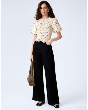 OMNES Tops Nicola Shirred Cotton Short Sleeve Top - White