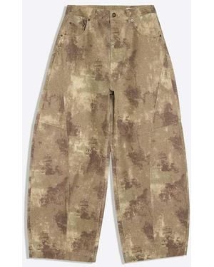 Bershka Printed Barrel Trousers - Natural