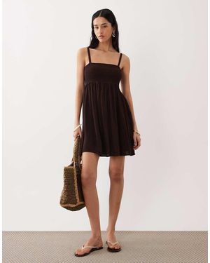Free Society Vestido Playero Corto Fruncido De - Neutro
