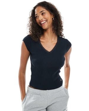 Superdry Athletic Essentials Lace Trim V-Neck T-Shirt - Blue