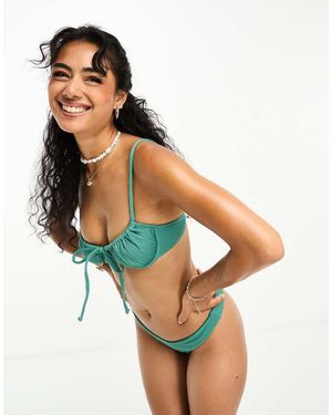 Kulani Kinis X Hannah Meloche & Ava Jules Ribbed Ruched Underwire Bra Bikini Top - Blue