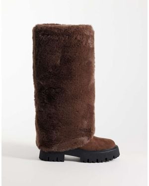 Raid Maevee Faux Fur Chunky Knee Boots - Brown