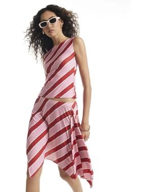 River Island Stripe Hanky Hem Midi Skirt - Red