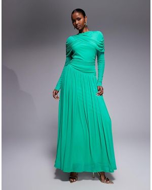 DASKA Maxi Jurk Van Mesh Met Gedrapeerd Detail En Verlaagde Taille - Groen