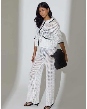 South Beach Crochet Knit Cuff Detail Wide Leg Trousers - Grey