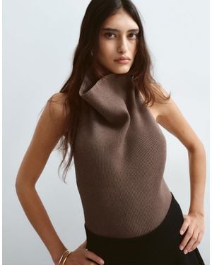 ARRANGE Cowl Neck Knitted Rib Bodysuit - Brown