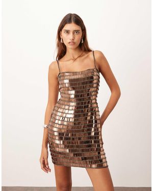 ARRANGE Linear Encrusted Cami Mini Dress - Brown