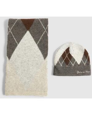 River Island Argyle Cold Weather Scarf And Beanie Set - Grey