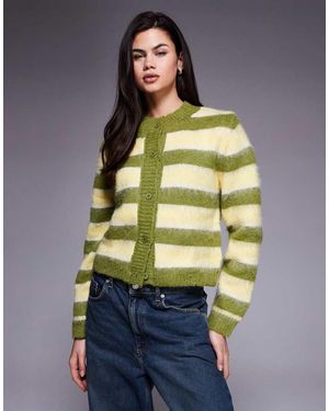 Kiwi & Co Cárdigan A Rayas Verdes Y Amarillas Con Botones De Punto Mullido De Mezcla De Lana Darling De - Multicolor